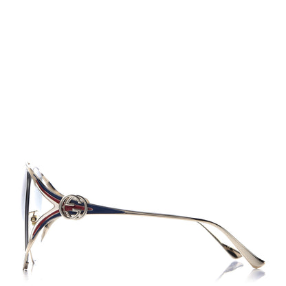 Gucci Metal Oversized Round Frame GG0225S Sunglasses Gold 3 of 7