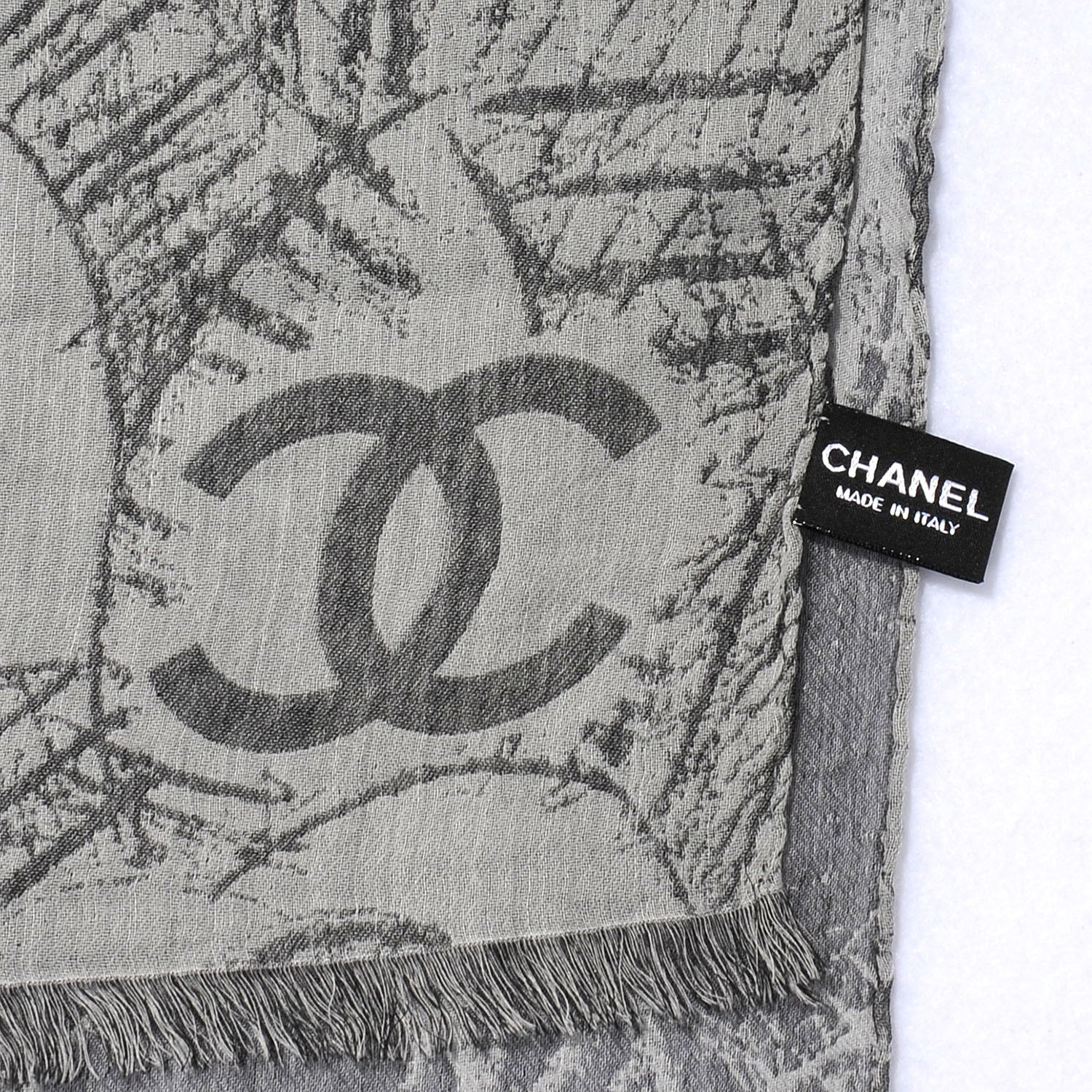 Chanel Cashmere Silk Camellia Scarf Shawl Grey 4 of 5