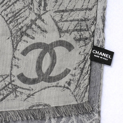 Chanel Cashmere Silk Camellia Scarf Shawl Grey 4 of 5