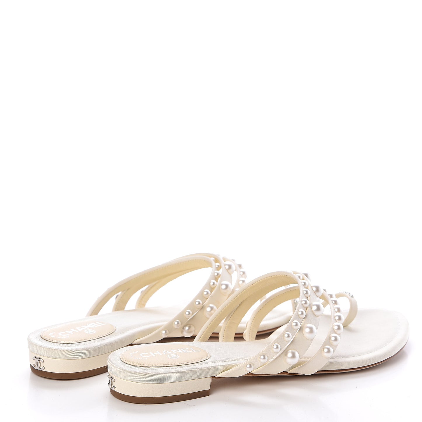 Lambskin Grosgrain Pearl Sandals 36.5 Ivory