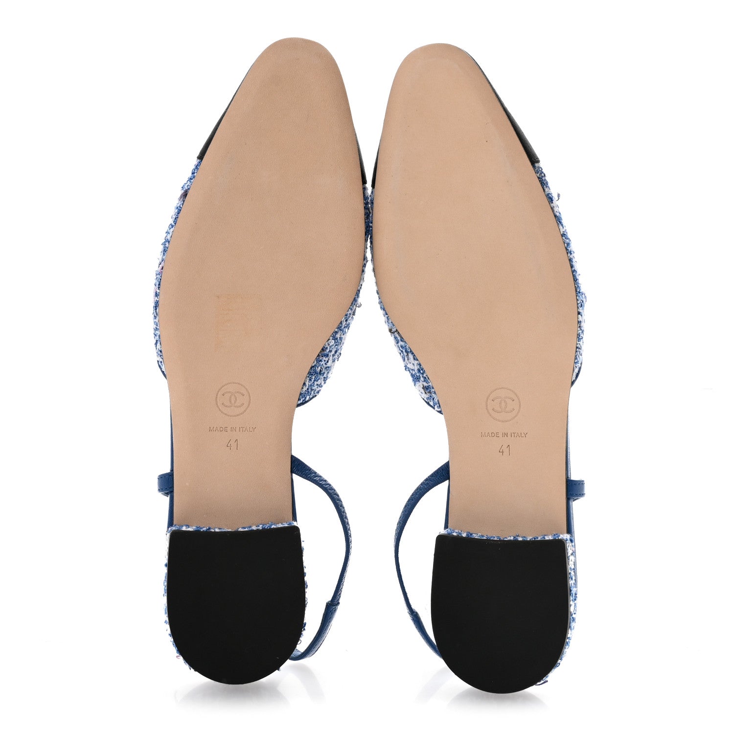 Chanel Tweed Grosgrain Cap Toe Slingback Flats 41 Blue White Black 6 of 9