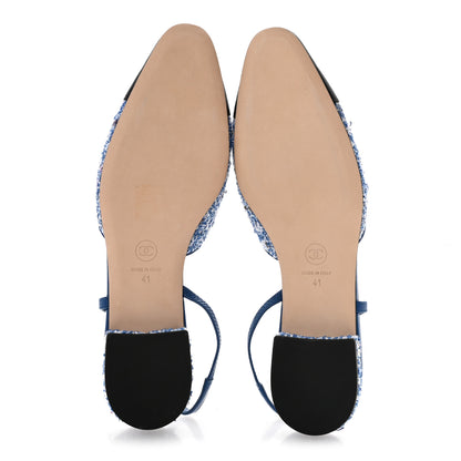 Chanel Tweed Grosgrain Cap Toe Slingback Flats 41 Blue White Black 6 of 9