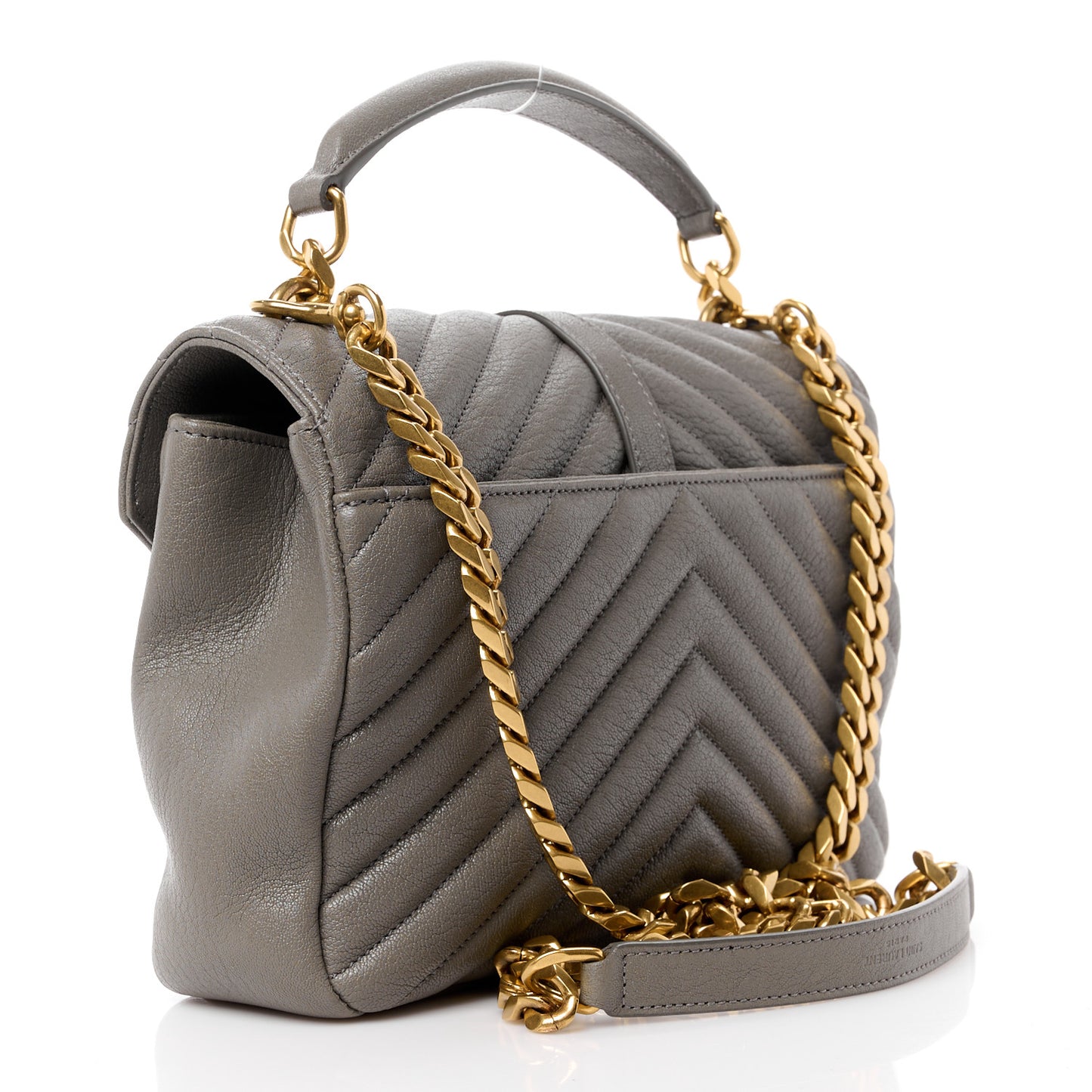 Sheepskin Matelasse Chevron Monogram Medium College Bag Fog