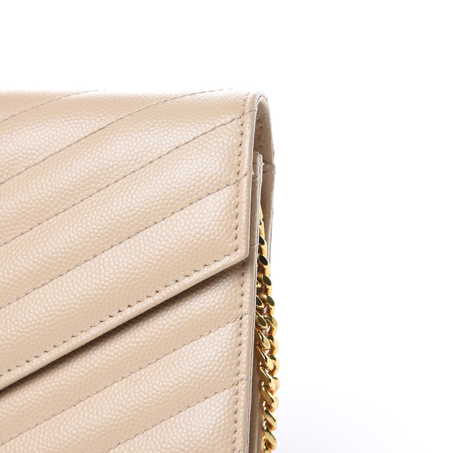 Saint Laurent Grain De Poudre Matelasse Chevron Monogram Envelope Chain Wallet Nude Powder 10 of 13