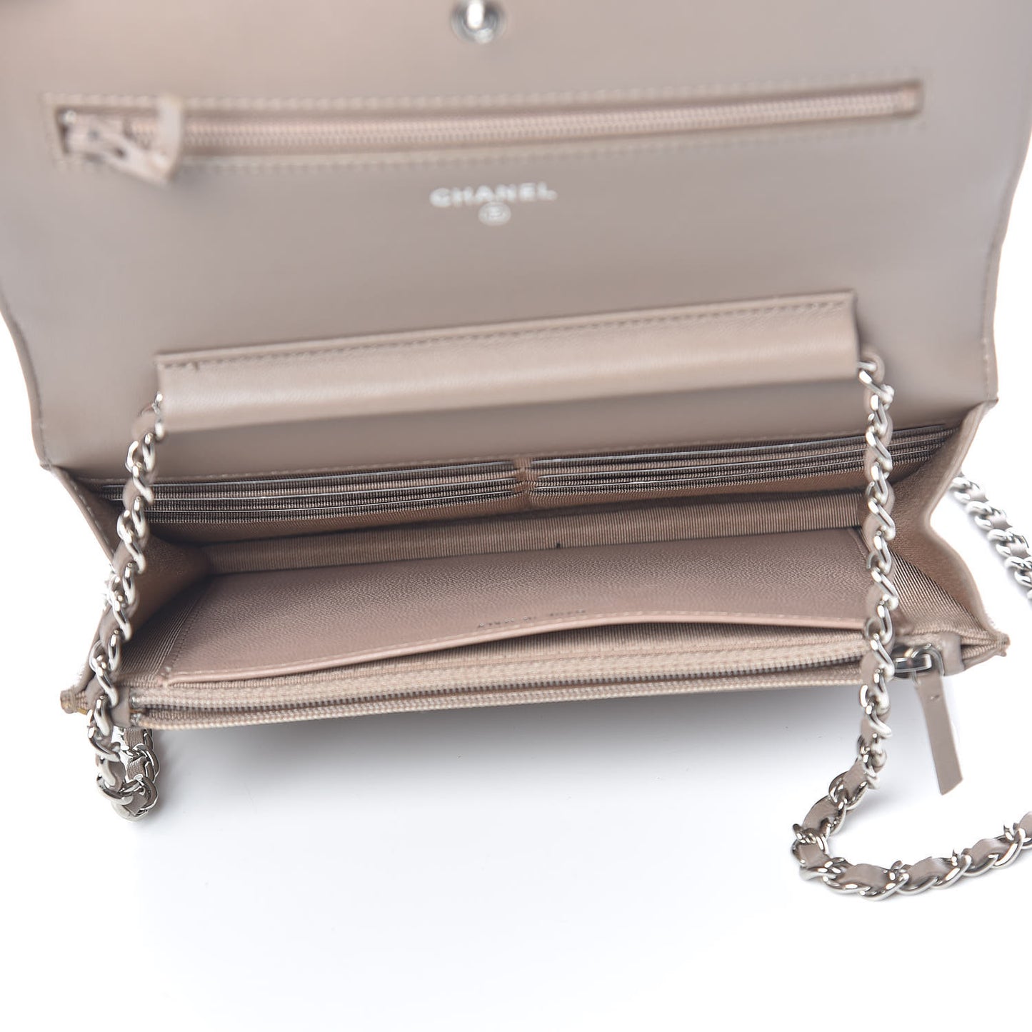 Lambskin Quilted Wallet on Chain WOC Taupe
