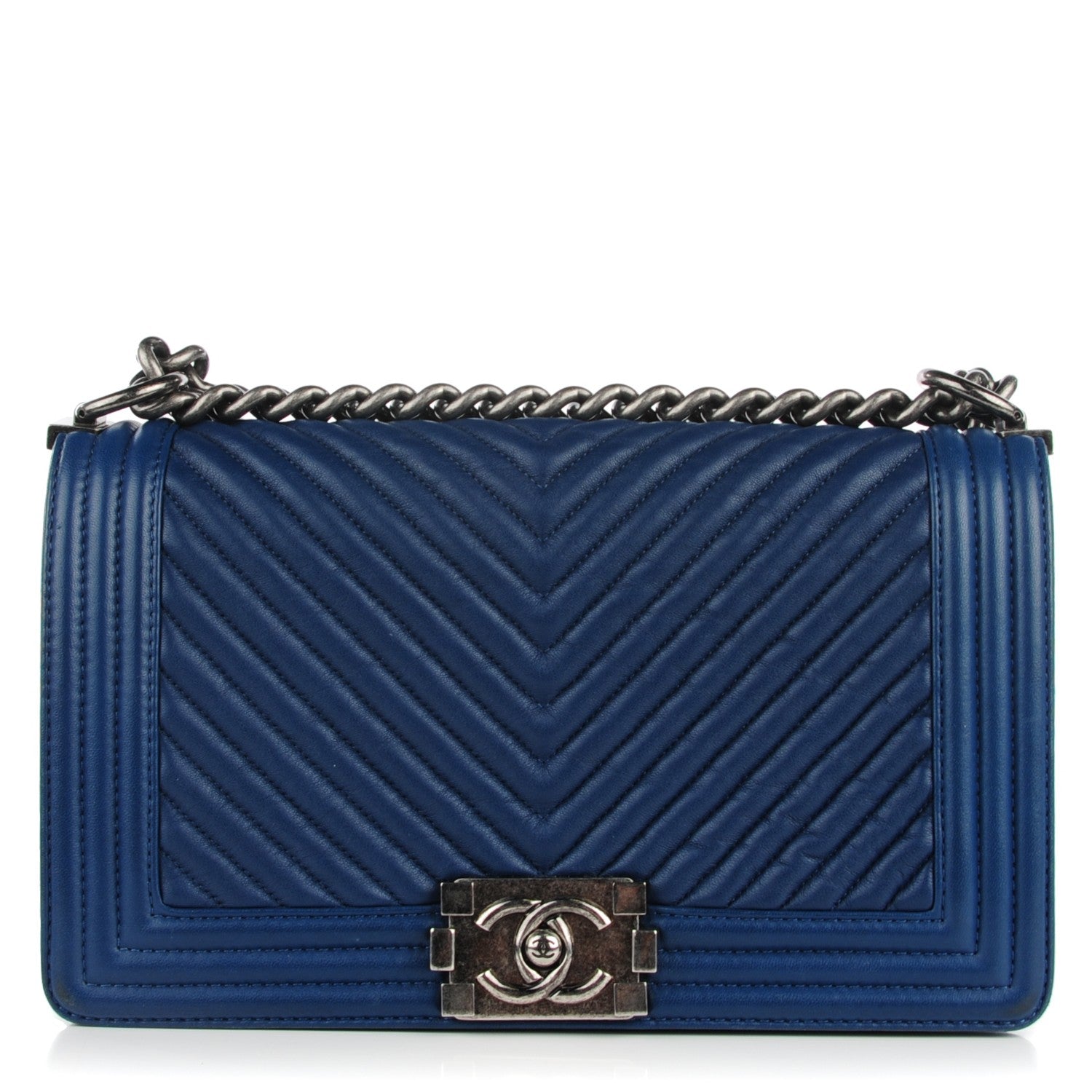 Chanel Wrinkled Lambskin Chevron Quilted Medium Boy Flap Navy 1 of 8