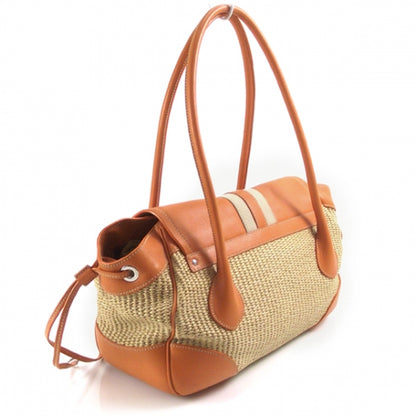 Prada Straw Leather Antic Easy Foldover Pushlock Satchel Orange 3 of 11