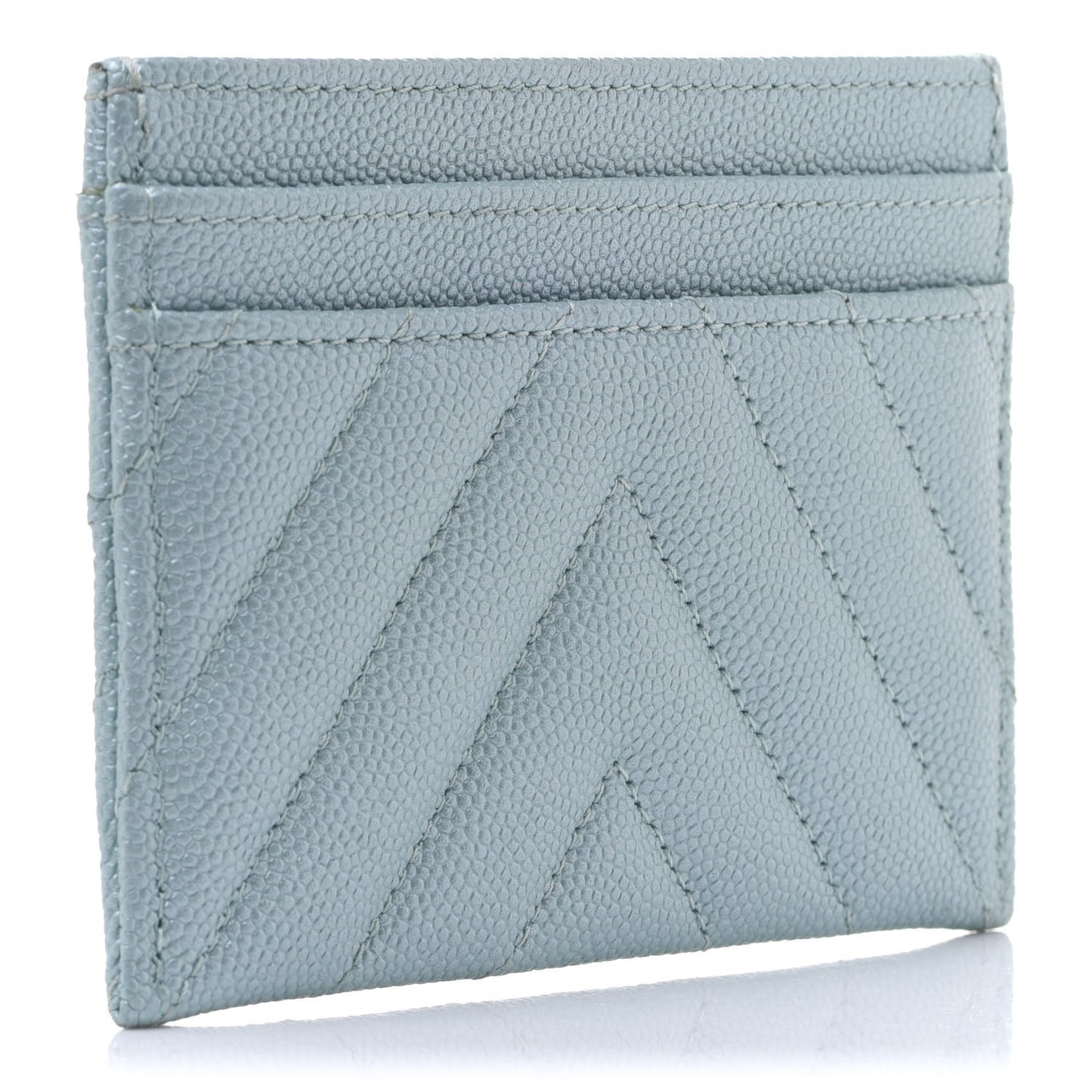 Metallic Caviar Chevron Quilted Vintage Mademoiselle Card Holder Light Blue