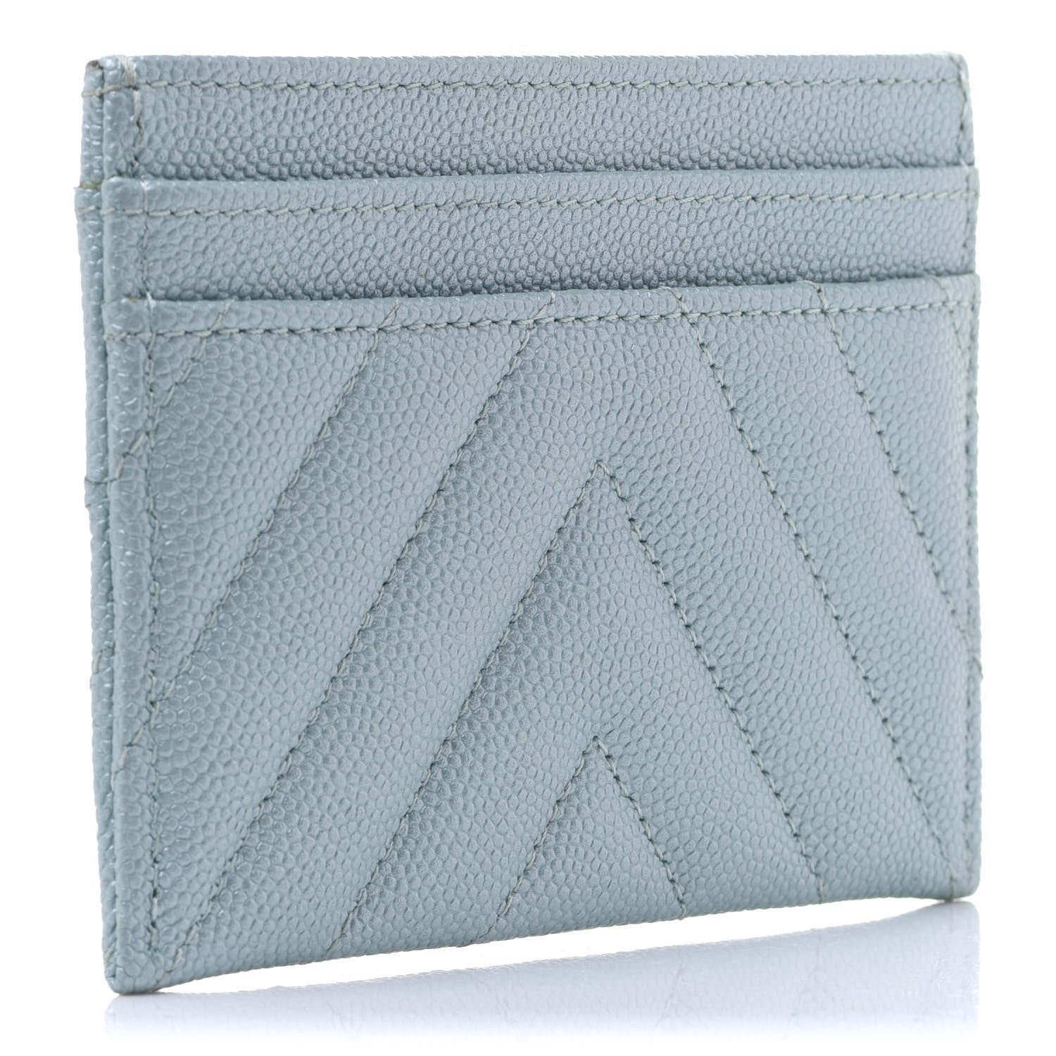 Chanel Metallic Caviar Chevron Quilted Vintage Mademoiselle Card Holder Light Blue 3 of 7