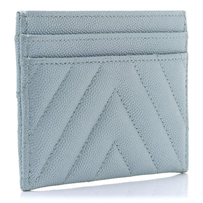 Chanel Metallic Caviar Chevron Quilted Vintage Mademoiselle Card Holder Light Blue 3 of 7