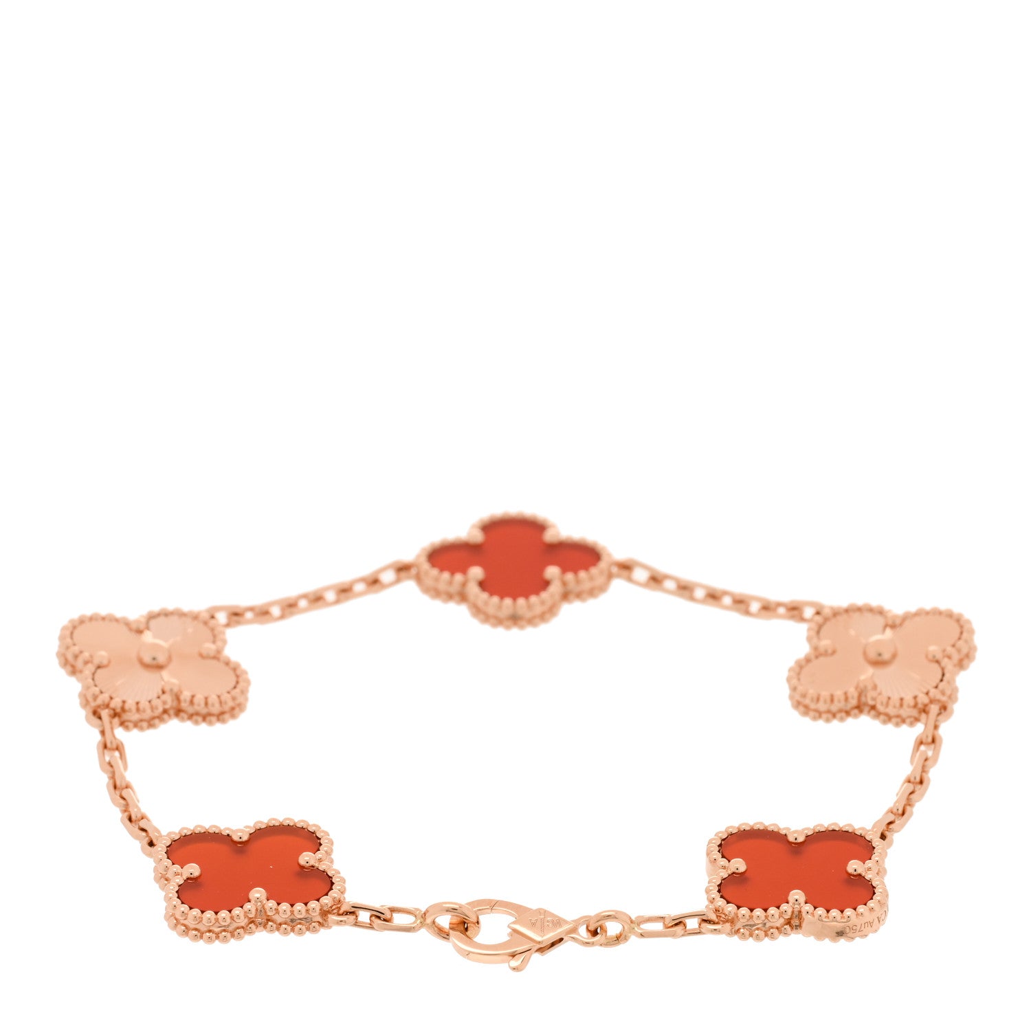 Van Cleef & Arpels 18K Rose Gold Carnelian 5 Motifs Guilloche Vintage Alhambra Bracelet 2 of 4