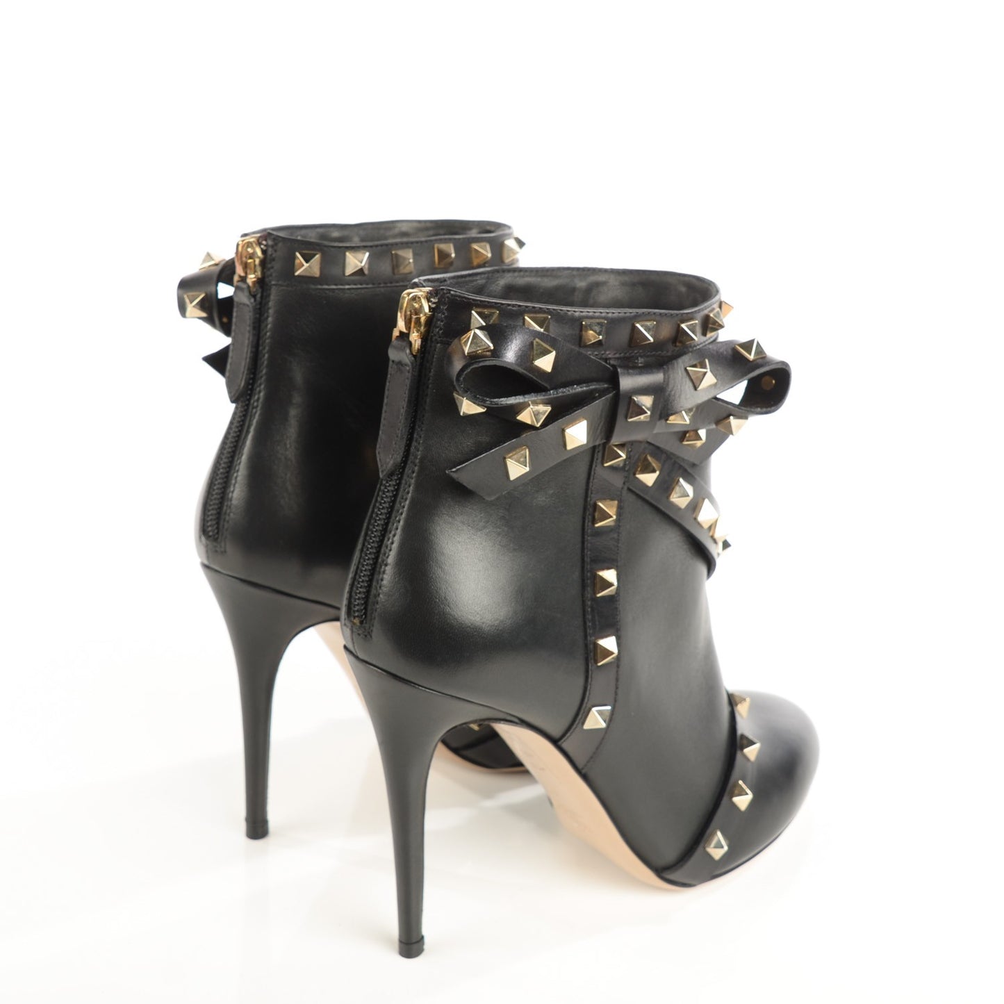 Calfskin Rockstud Bow Ankle Booties 40 Black