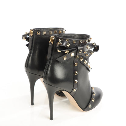 Valentino Garavani Calfskin Rockstud Bow Ankle Booties 40 Black 4 of 8