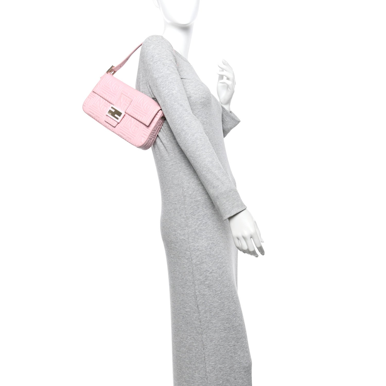 Fendi Nappa Logo Embossed Baguette Pink 2 of 9