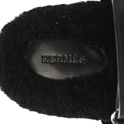 Hermes Calfskin Woolskin Womens Chypre Sandals 38 Black 7 of 9
