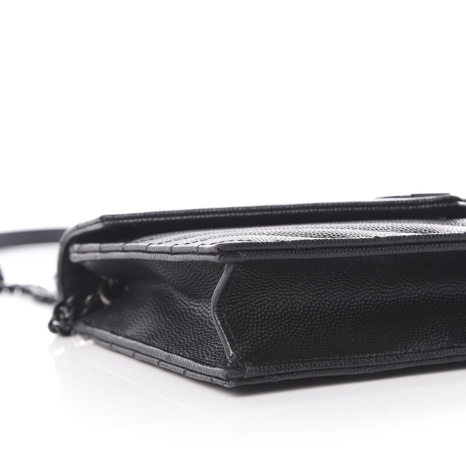 Saint Laurent Grain De Poudre Matelasse Chevron Monogram Envelope Chain Wallet Black 9 of 10