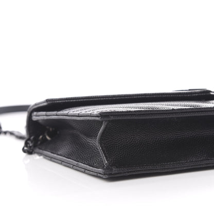 Saint Laurent Grain De Poudre Matelasse Chevron Monogram Envelope Chain Wallet Black 9 of 10