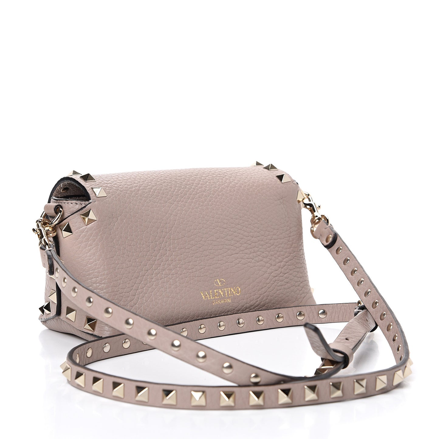 Pebbled Calfskin Mini Rockstud Crossbody Bag Poudre