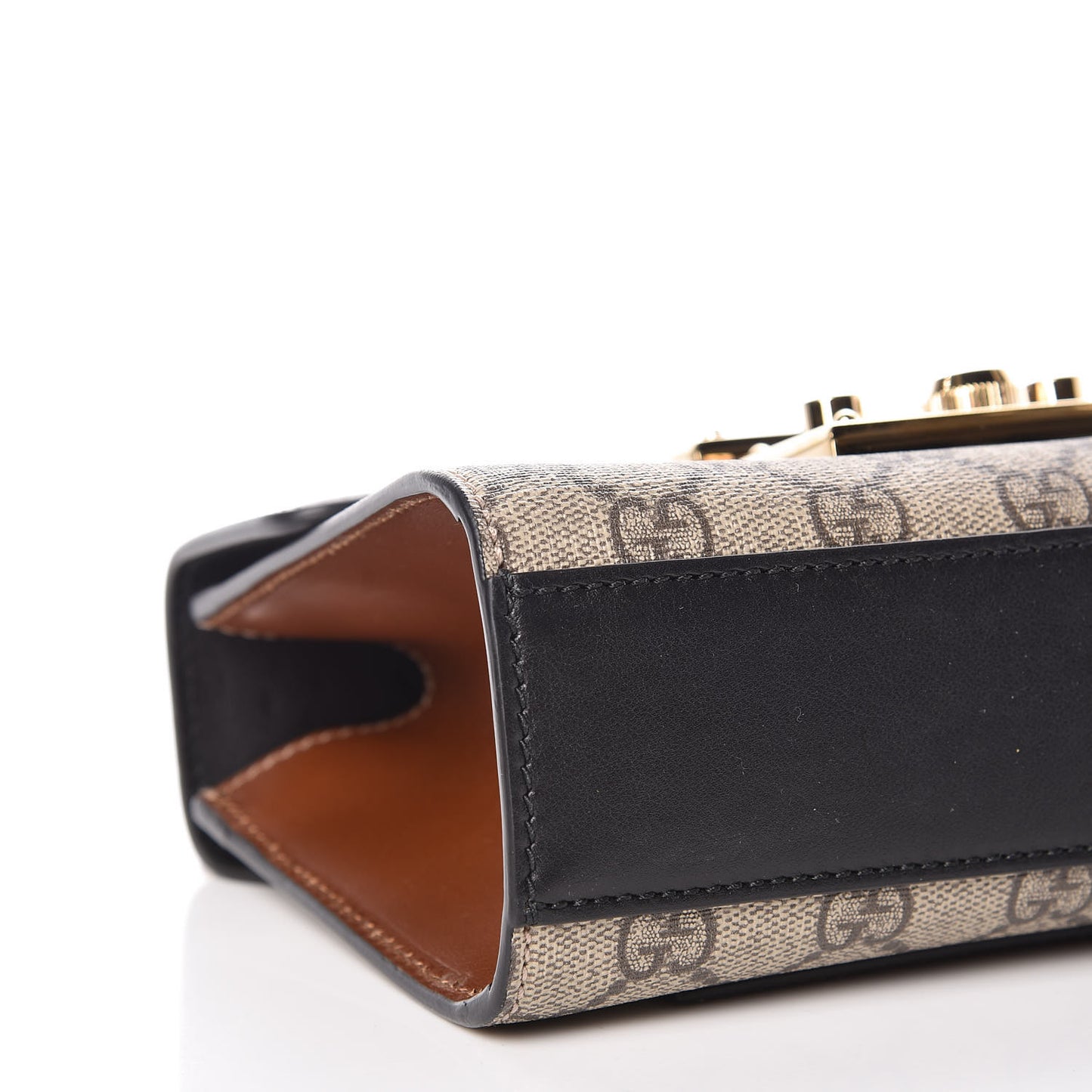 GG Supreme Monogram Calfskin Small Padlock Shoulder Bag Beige Black Cuir