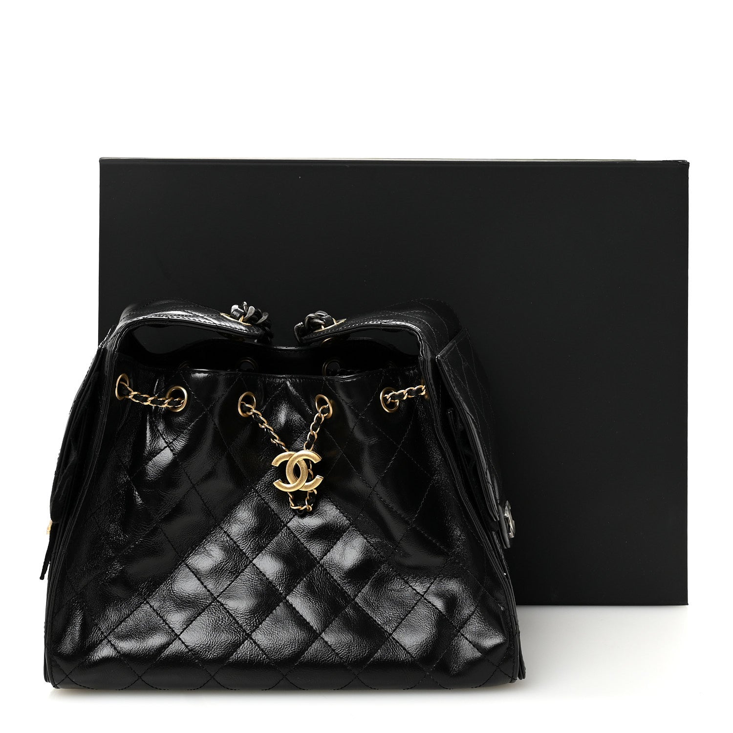 Chanel Shiny Crumpled Calfskin Quilted Small Chanel 25 Handbag Black 11 of 11