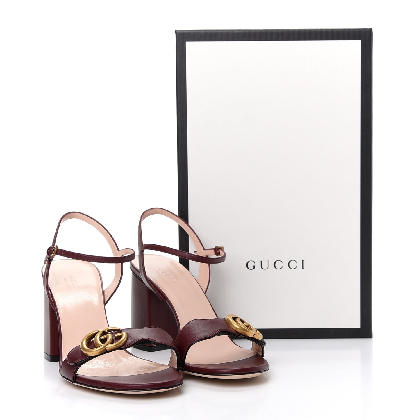 Lifford Calfskin GG Marmont Ankle Wrap 75mm Sandals 40 Vintage Bordeaux