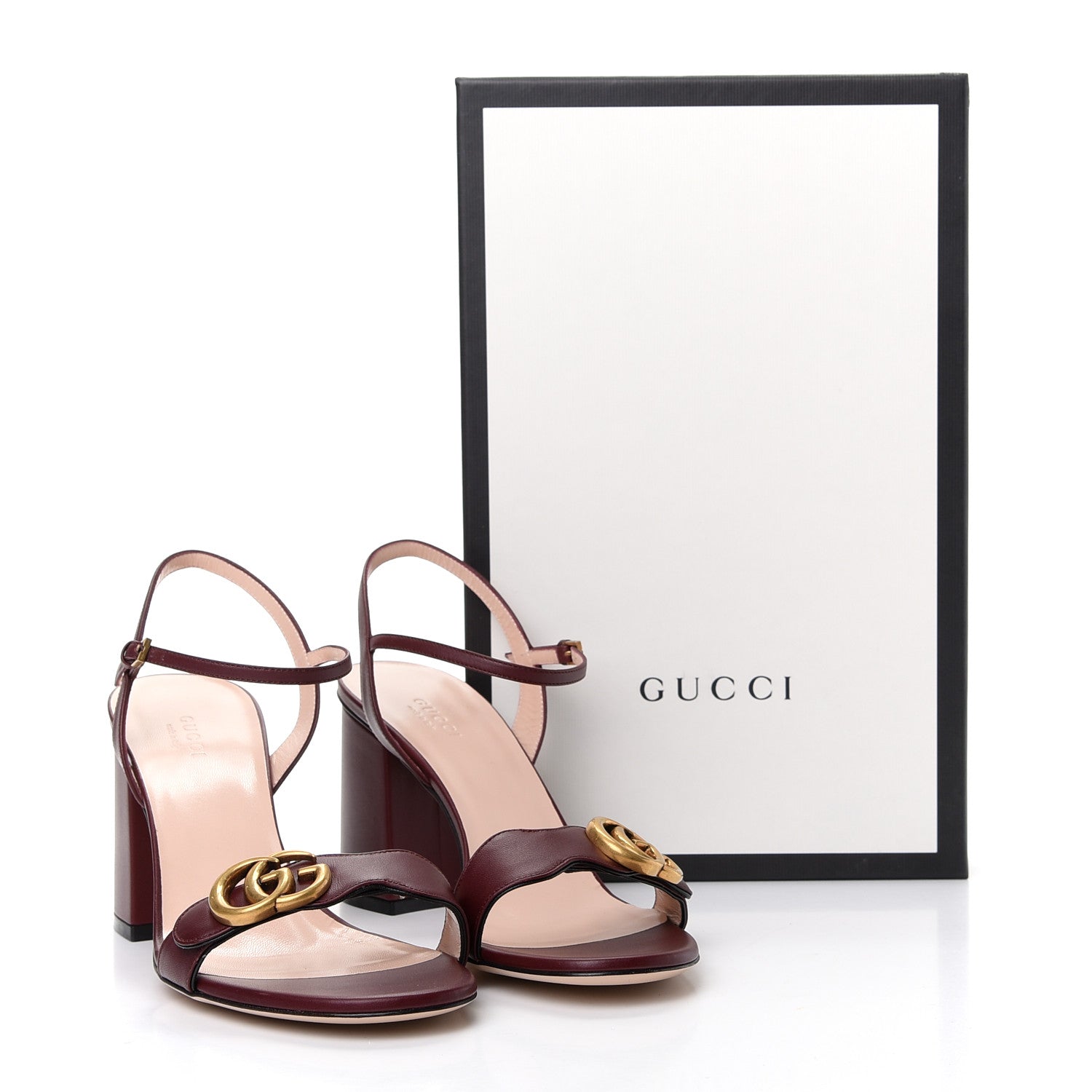 Gucci Lifford Calfskin GG Marmont Ankle Wrap 75mm Sandals 40 Vintage Bordeaux 10 of 10