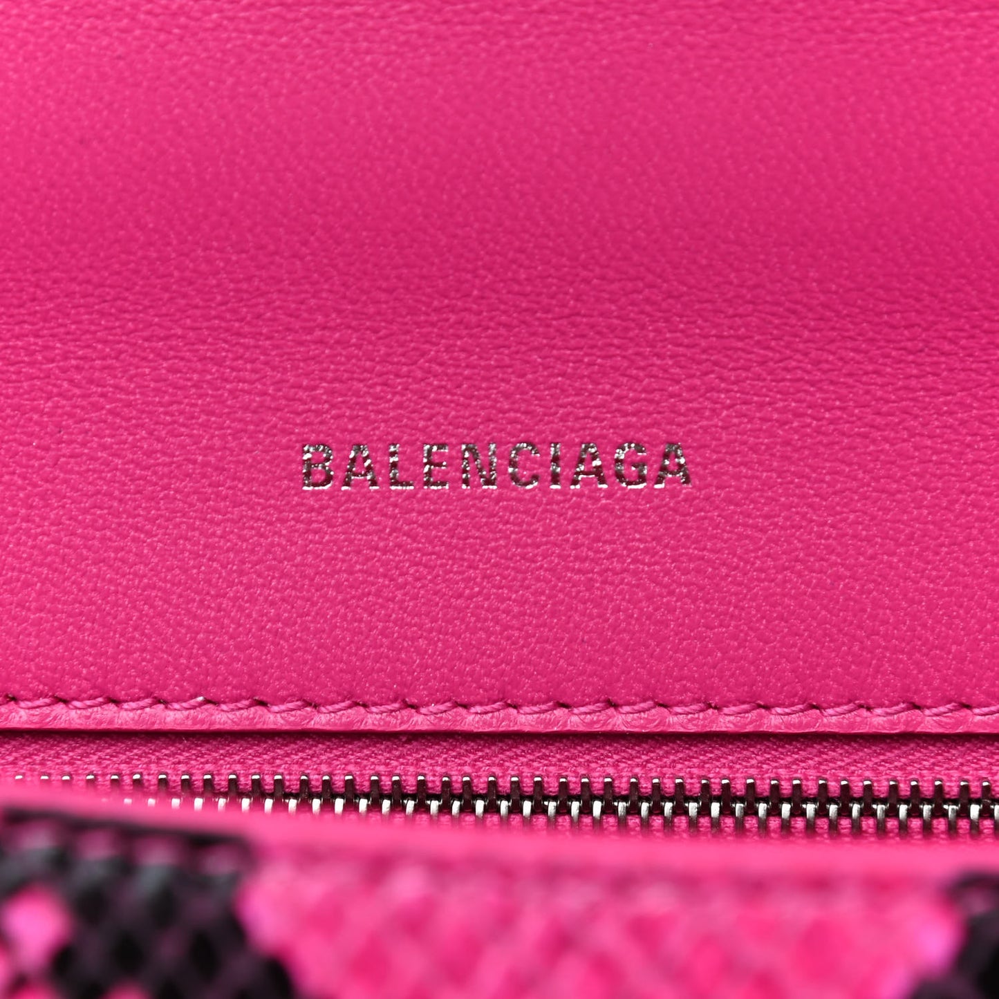 Shiny Calfskin Python Effect Small Hourglass Top Handle Bag Fuchsia Black