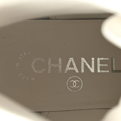 Chanel Distressed Patent Cap Toe Combat Boots 40 White Black 7 of 9