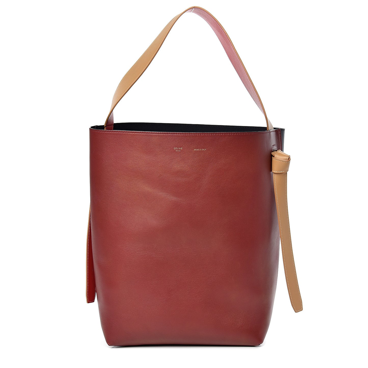Shiny Smooth Calfskin Small Twisted Cabas Dark Ruby Navy