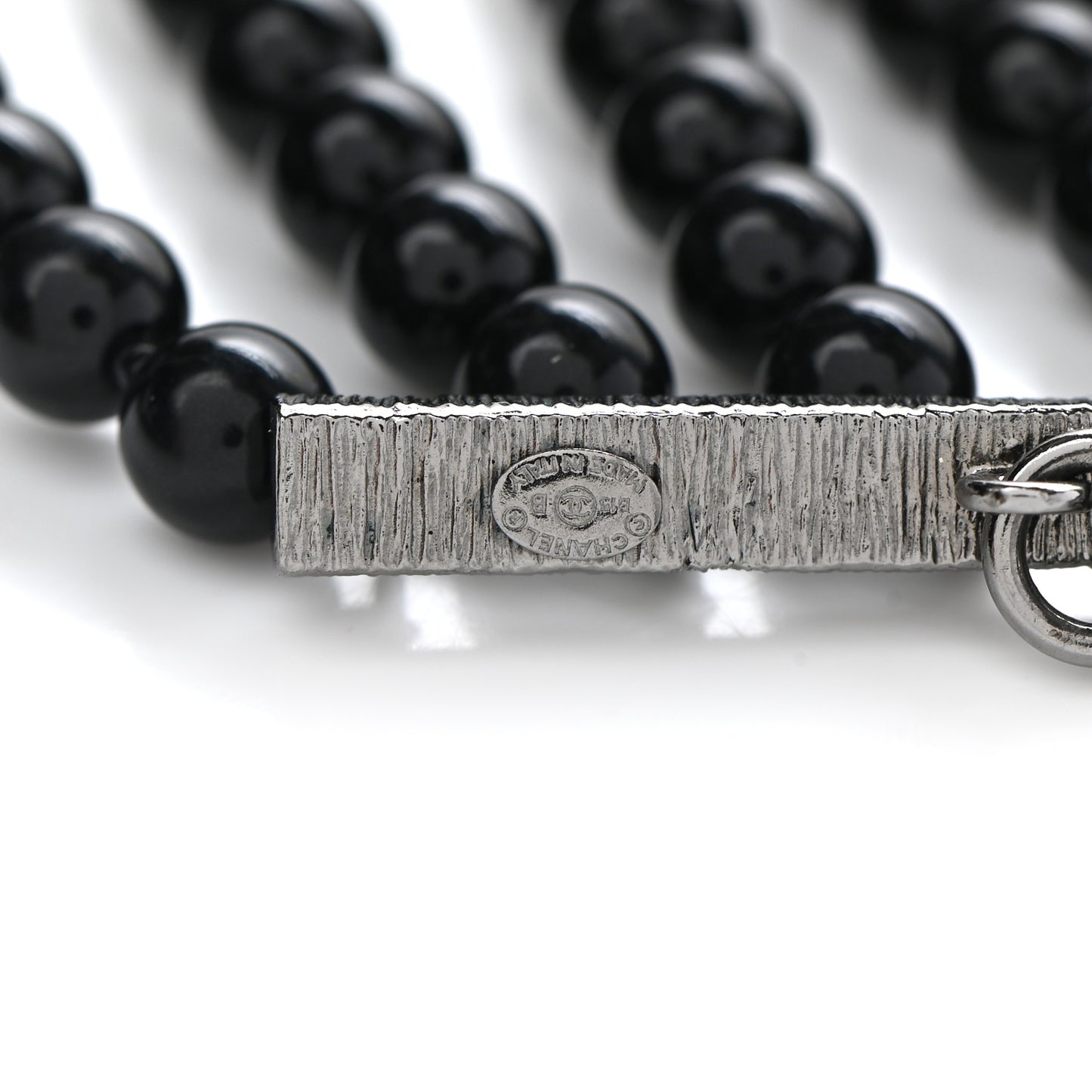 Graduated Pearl CC Multi Strand Short Necklace Ruthenium Grey Black