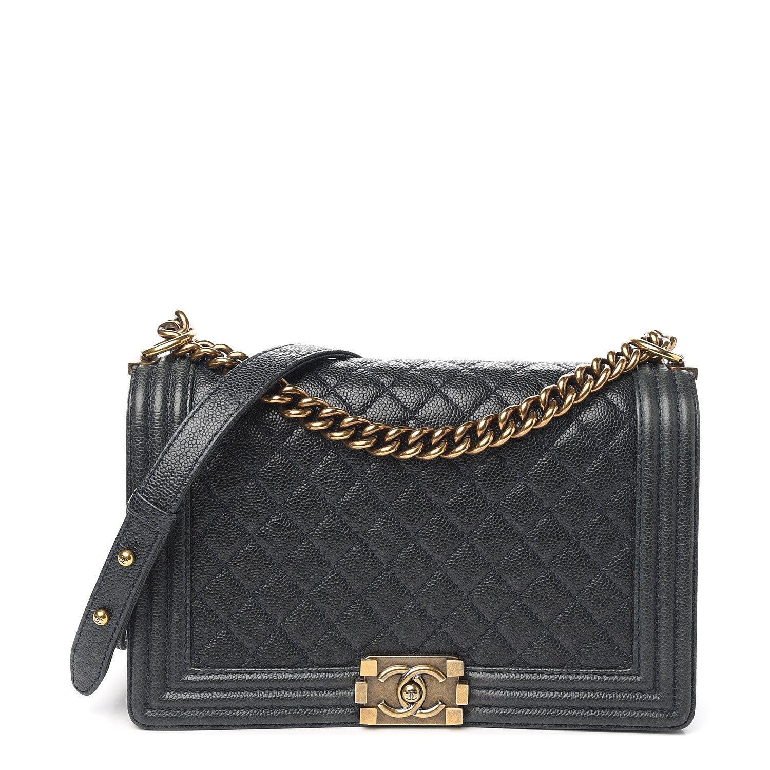 Chanel Caviar Quilted New Medium Boy Flap Dark Navy Blue 1 of 10