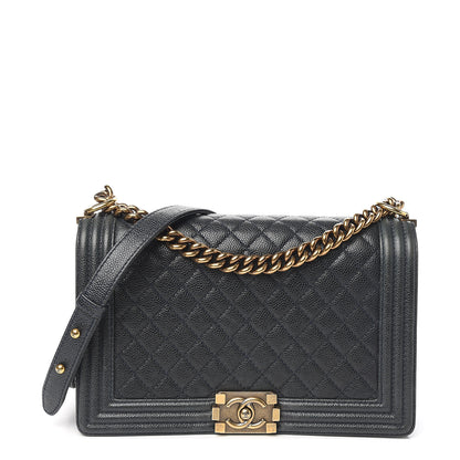 Chanel Caviar Quilted New Medium Boy Flap Dark Navy Blue 1 of 10