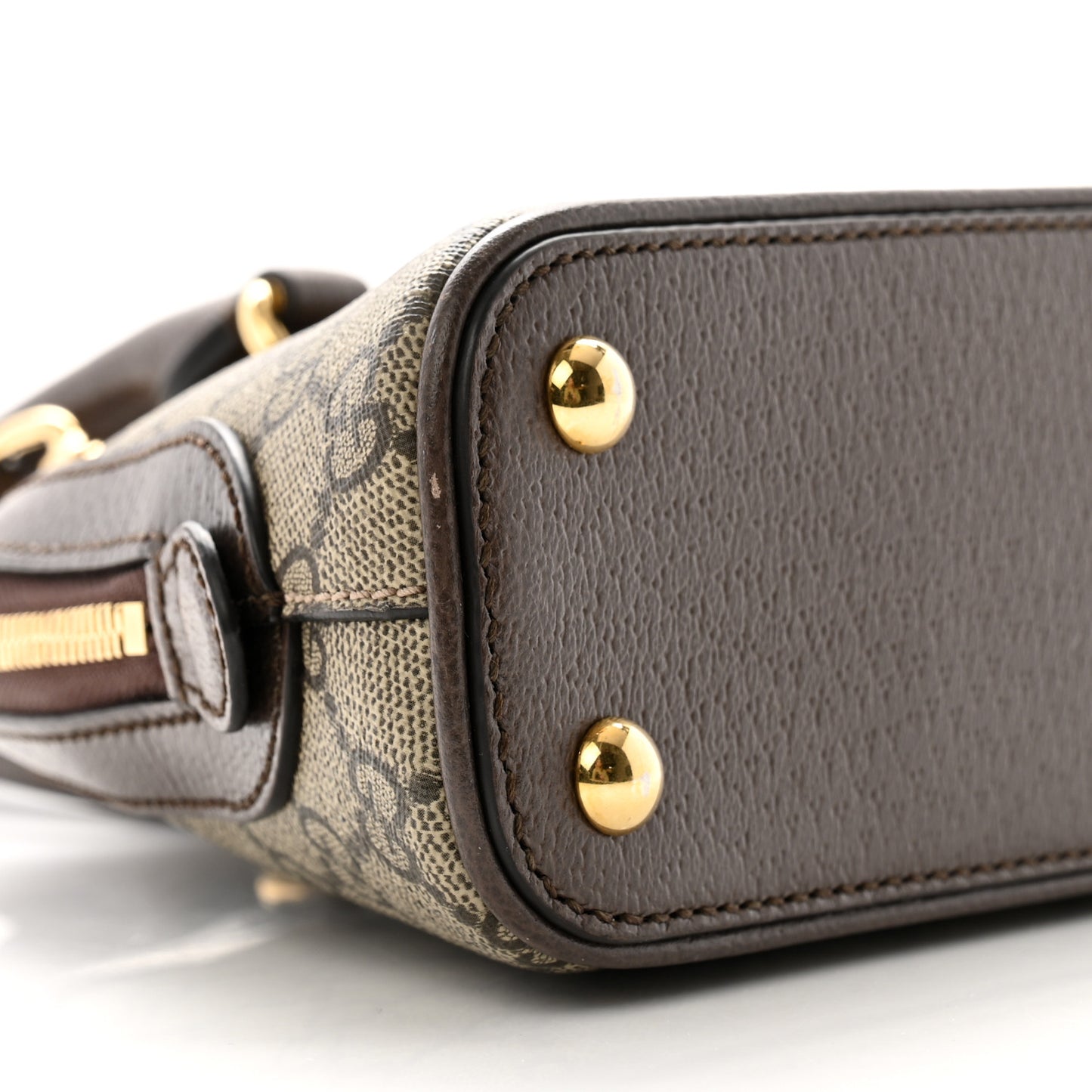 GG Supreme Monogram Textured Dollar Calfskin Web Medium Ophidia Top Handle Bowler Bag Beige Ebony New Acero