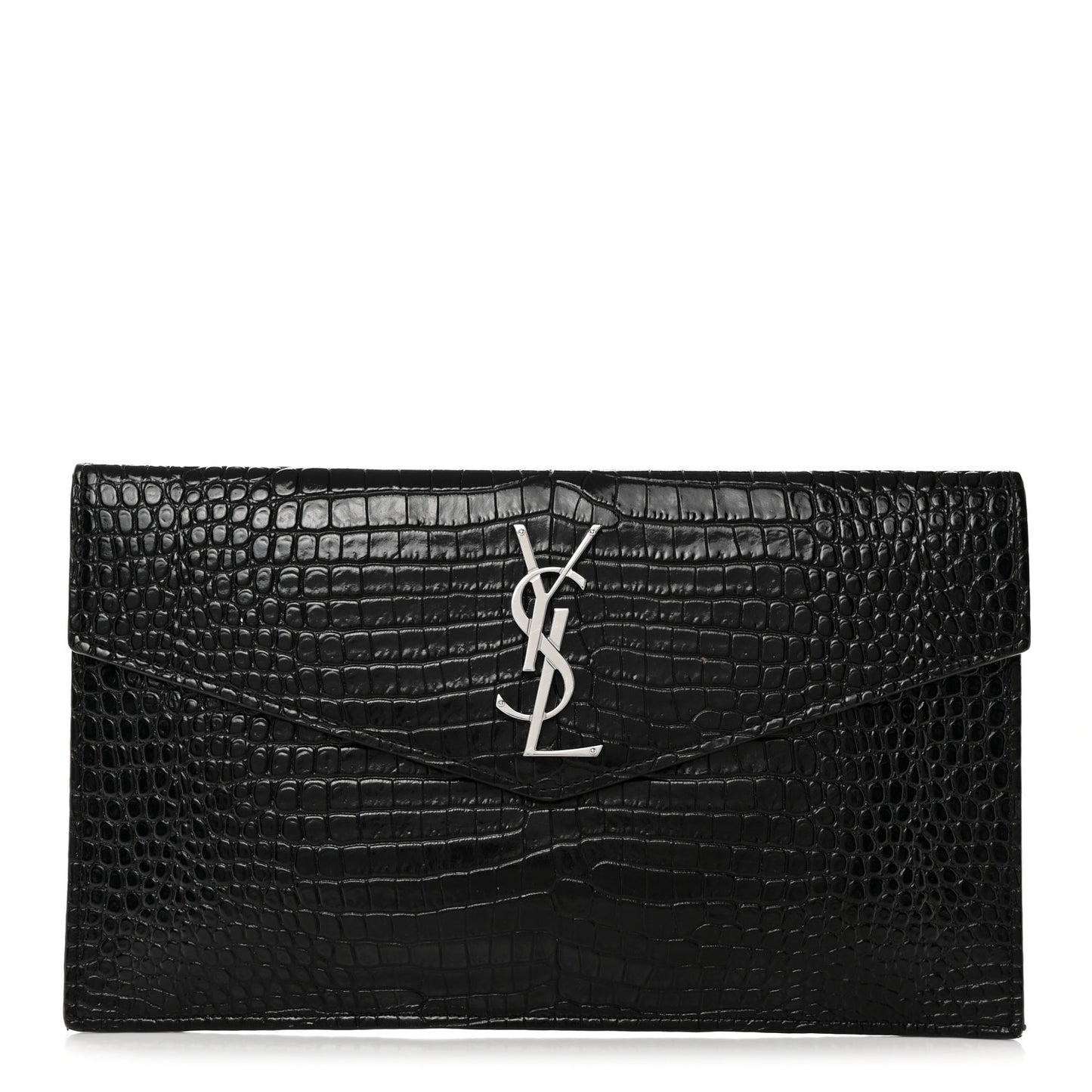 Calfskin Crocodile Embossed Uptown Monogram Pouch Black