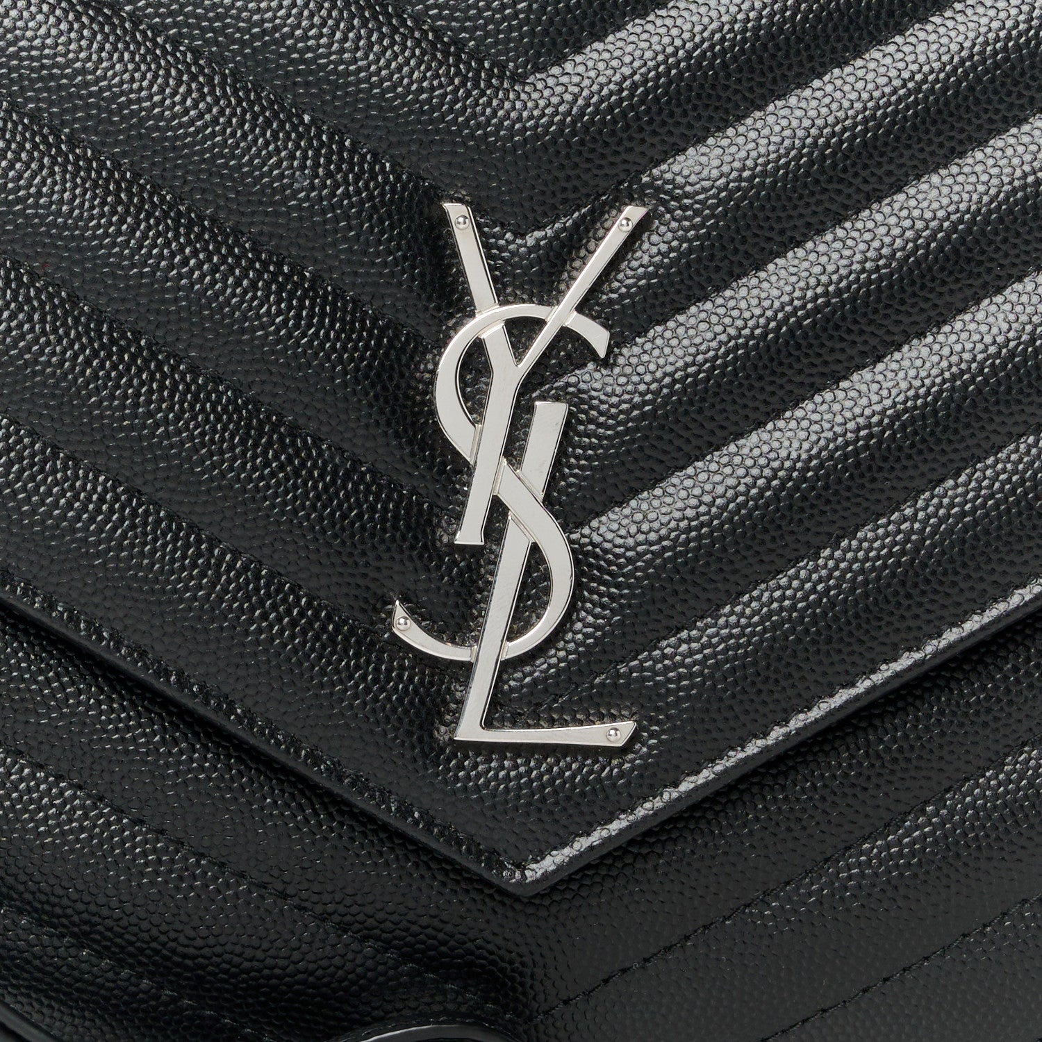 Saint Laurent Grain De Poudre Matelasse Chevron Monogram Envelope Clutch Black 8 of 10