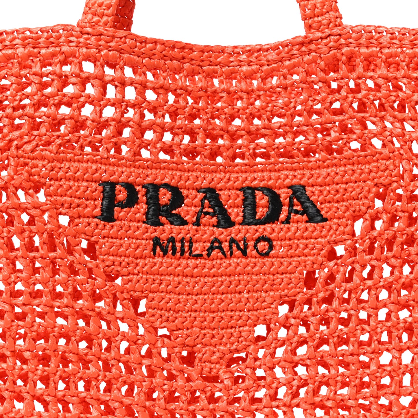 Yarn Raffia Effect Crochet Logo Embroidered Tote Bag Arancio