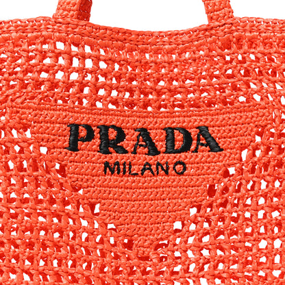 Prada Yarn Raffia Effect Crochet Logo Embroidered Tote Bag Arancio 7 of 9