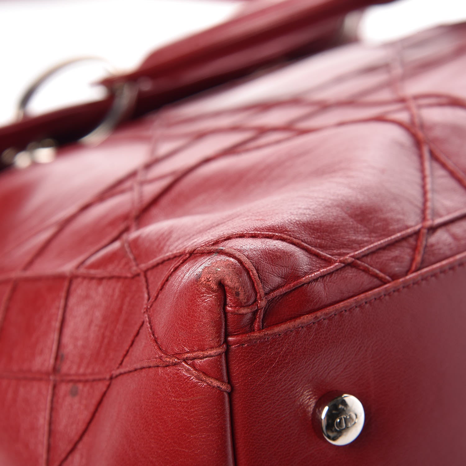 Christian Dior Lambskin Cannage Medium Granville Tote Red 9 of 22