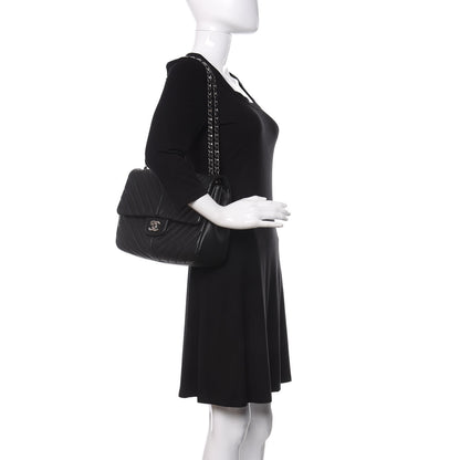 Chanel Caviar Chevron Quilted Large Puffy CC Flap Black 2 of 11