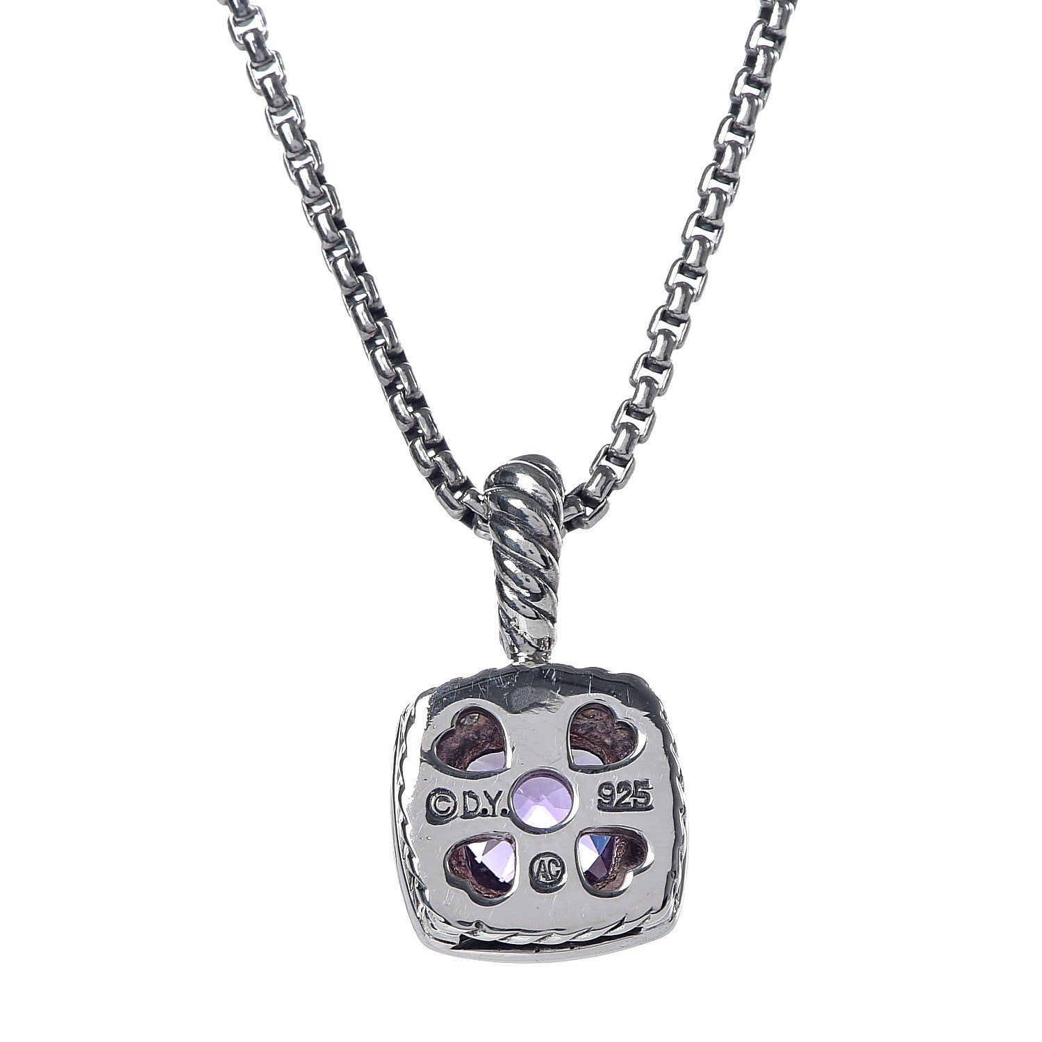 David Yurman Sterling Silver Diamond Amethyst 7mm Petite Albion Pendant Necklace 5 of 6