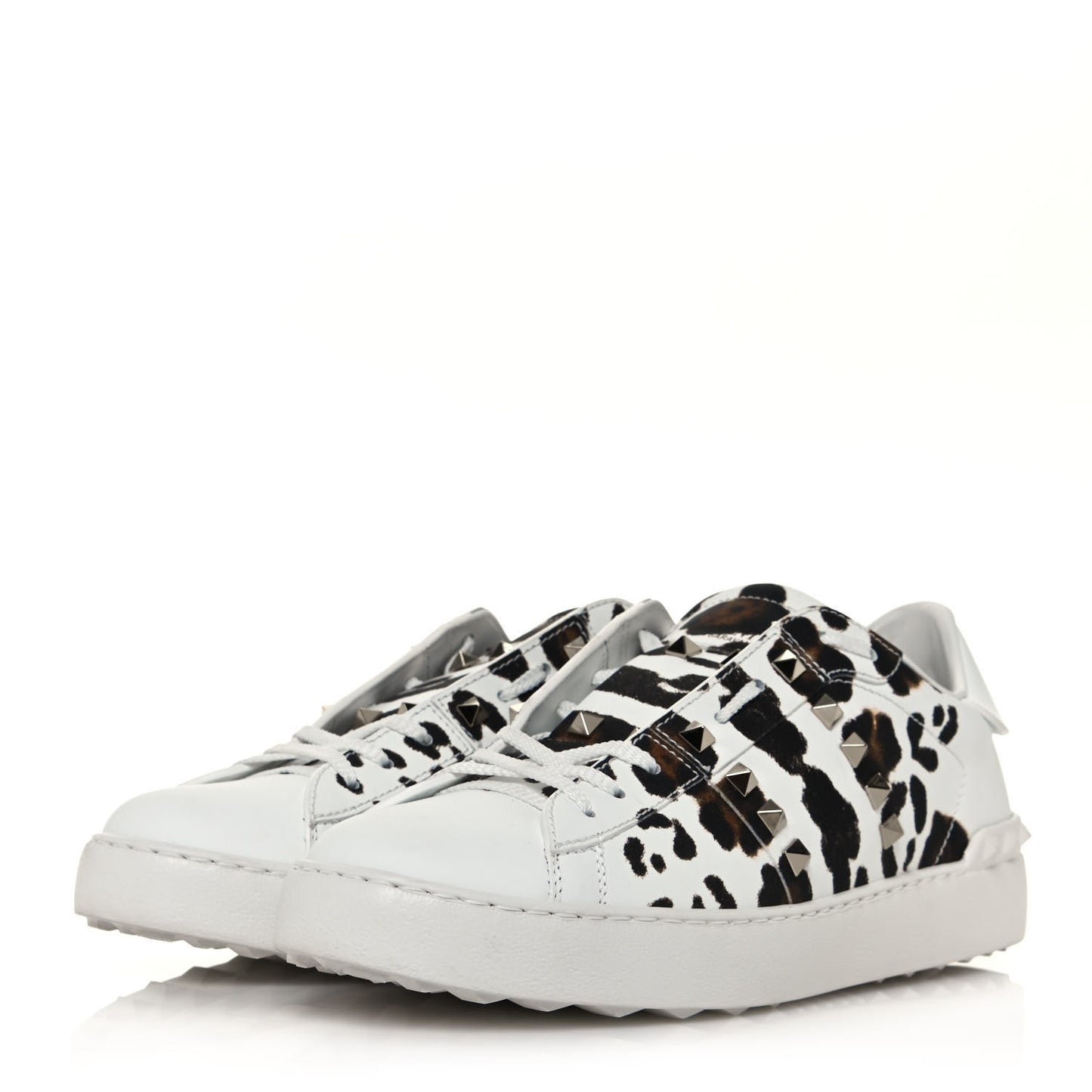 Calfskin Leopard Print Rockstud Untitled Open Sneakers 40 White