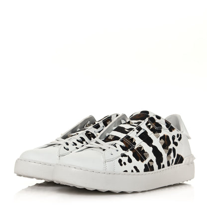 Valentino Garavani Calfskin Leopard Print Rockstud Untitled Open Sneakers 40 White 3 of 8