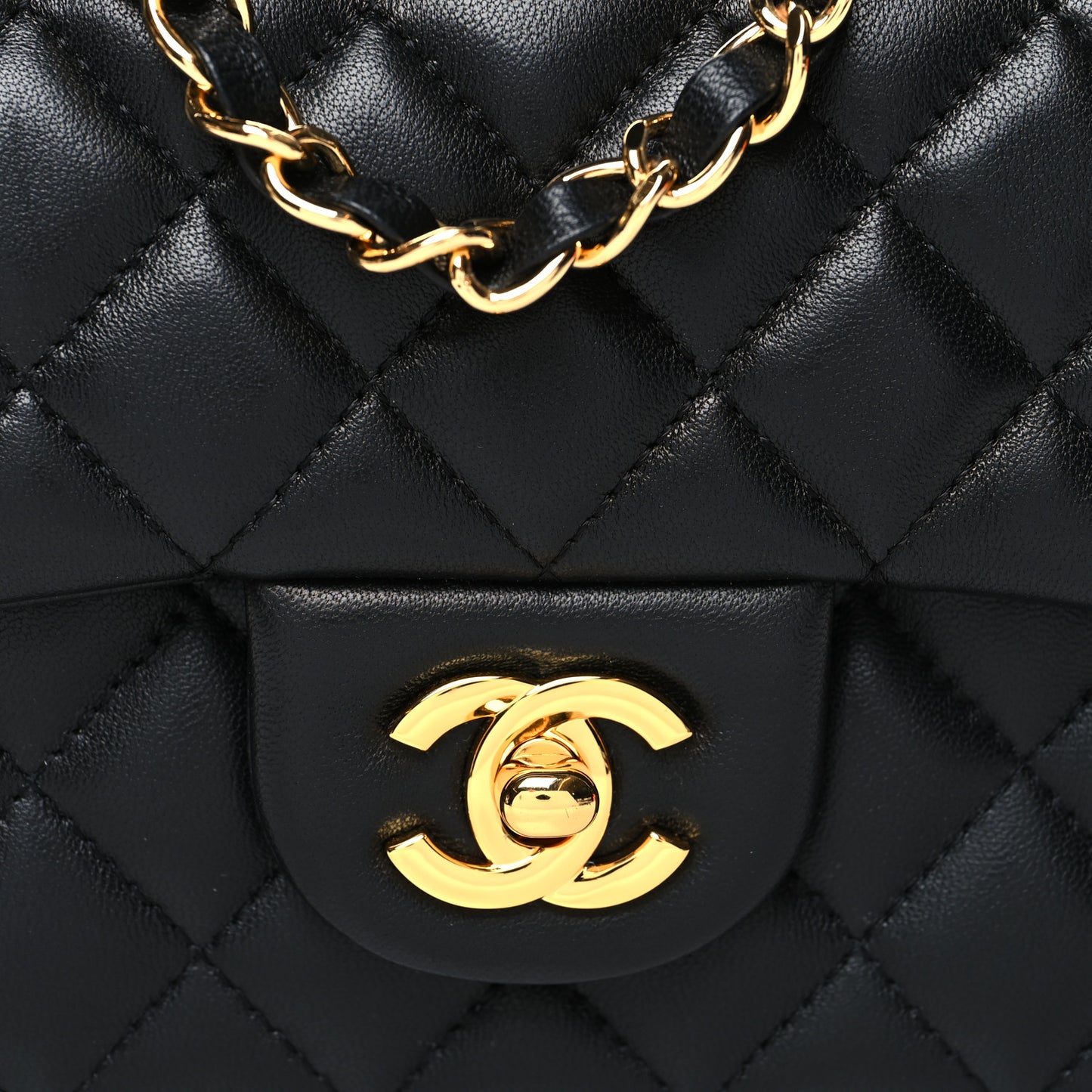 Lambskin Quilted Mini Rectangular Flap Black