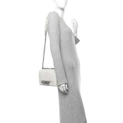 Alexander McQueen Shiny Calfskin Crocodile Embossed Knuckle Jeweled Crossbody White 2 of 11