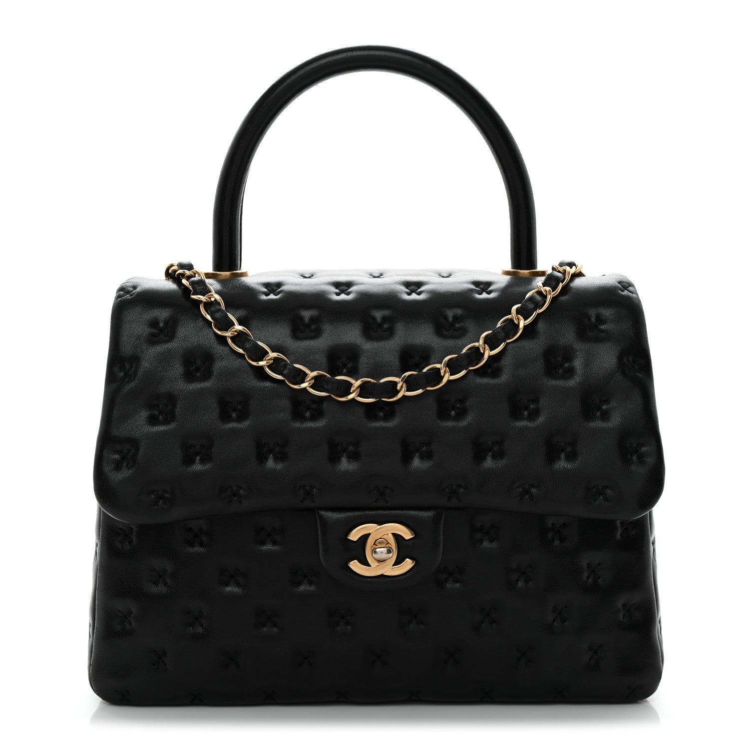 Chanel Lambskin Cross Stitch Small Coco Handle Flap Dark Black 1 of 10