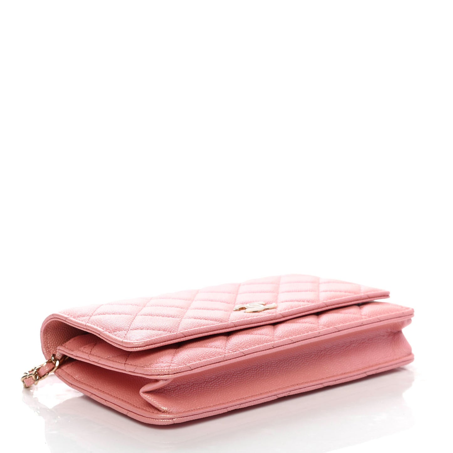 Iridescent Caviar Quilted Wallet on Chain WOC Rose Pink