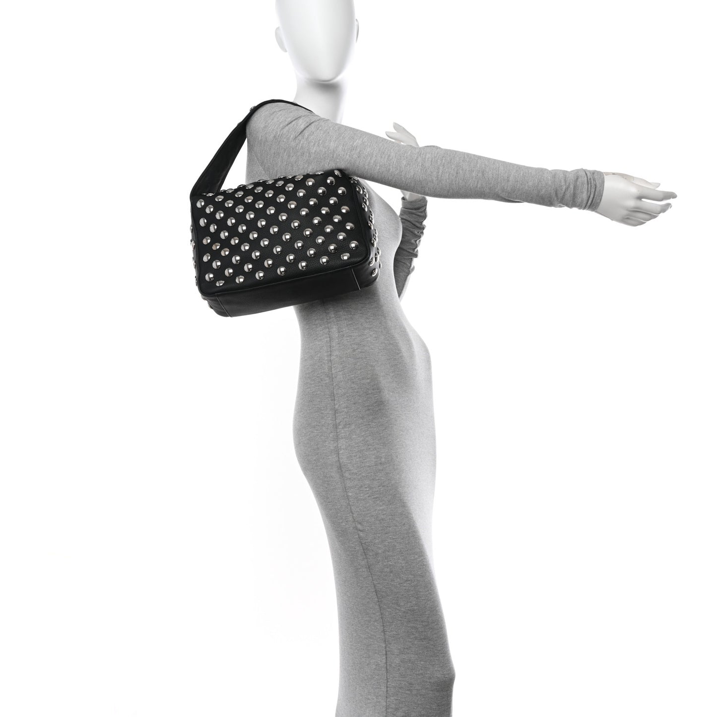 Pebbled Sport Calfskin Studded Elena Black