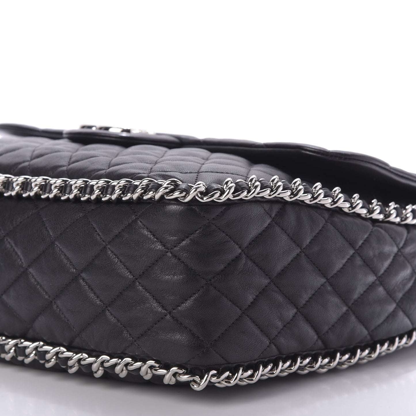 Washed Lambskin Quilted Maxi Chain Around Flap Black