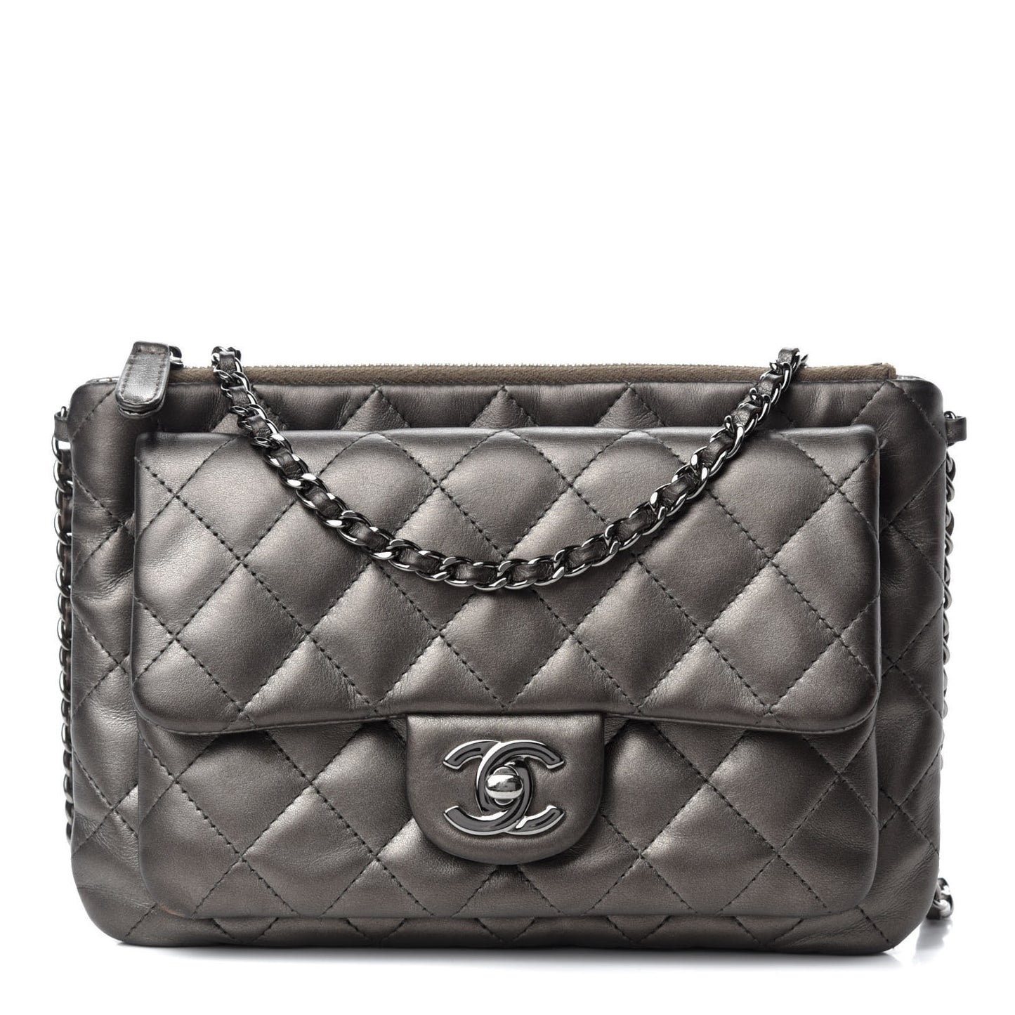 Metallic Lambskin Quilted Daily Zip Crossbody Bag Bronze