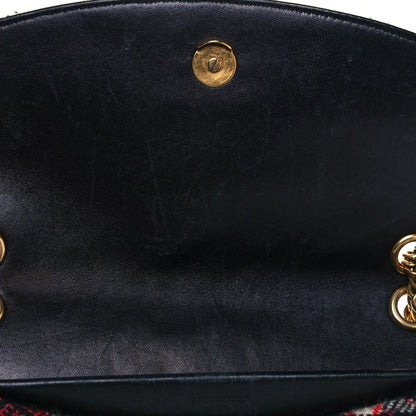 Balenciaga Wool Plaid Diagonal Allover Logo Matelasse M BB Round Shoulder Bag Black White Red 11 of 14